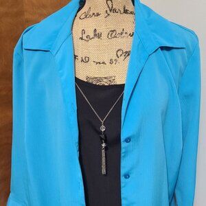 Notations Blue Top with attached shell and necklace, XL